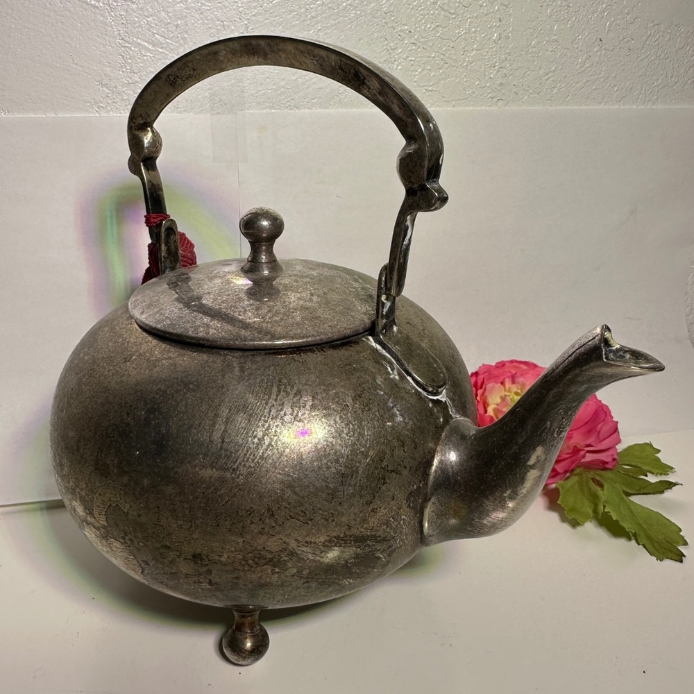 Vintage Silver Cast Iron Teapot Traditional with Three Legs